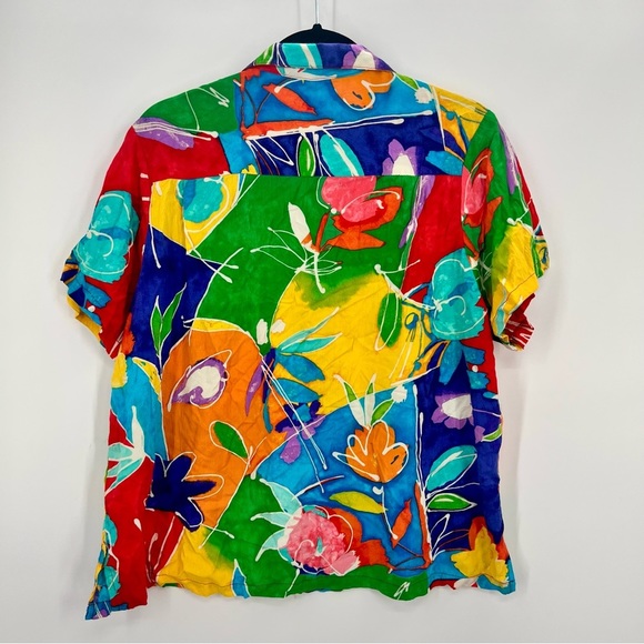 Jams World Rayon Wax Flower Button Blouse Shirt  Hawaiian Top Short Sleeve XL - Picture 6 of 7